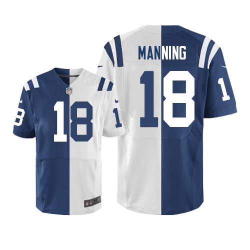 Nike Colts #18 Peyton Manning Royal Blue/White Men's Stitched NFL Elite Split Jersey - Click Image to Close